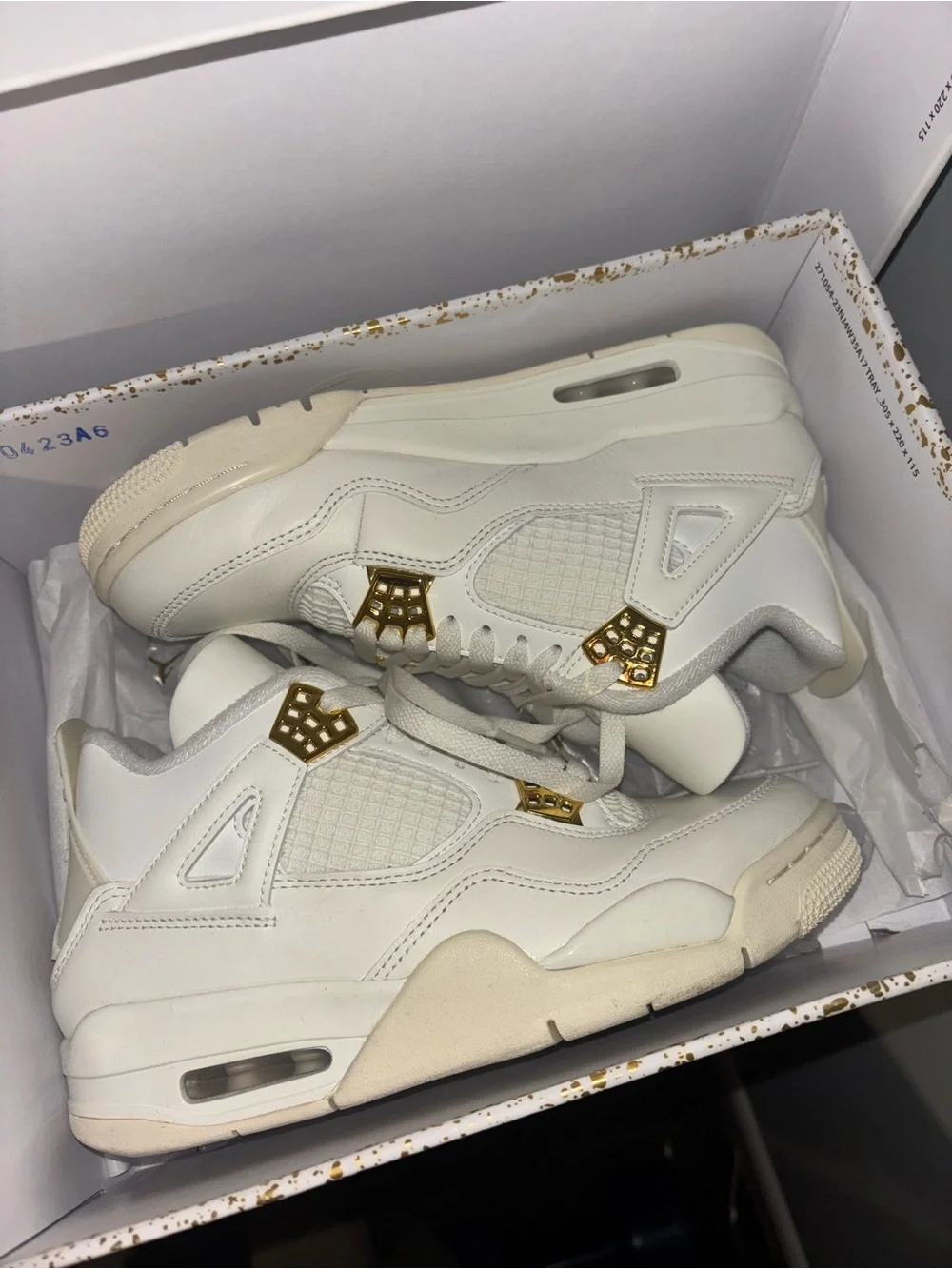Jordan White and Gold Air Jordan 4 Sneakers - Picture 2 of 5